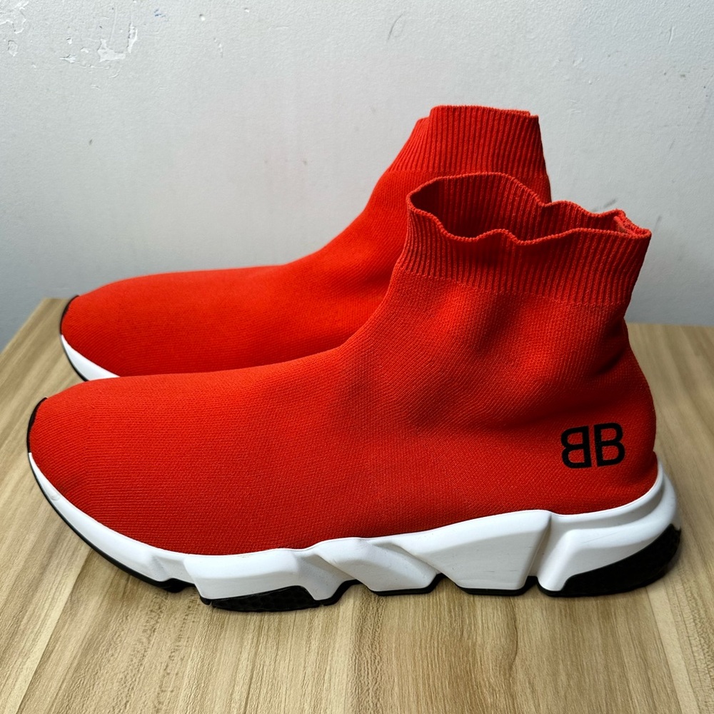 Balenciaga - BB Speed Trainer Sock Sneakers in Red/White Men’s Size 12